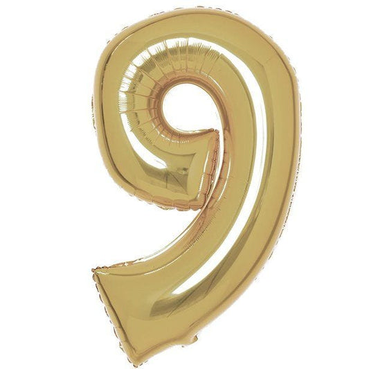 Number 9 White Gold Foil Balloon - 34"