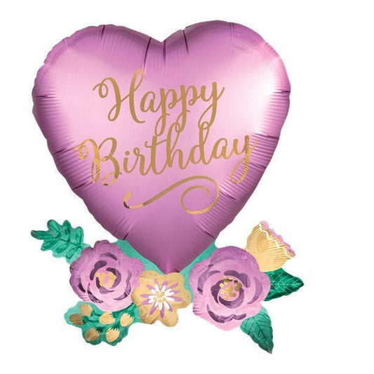 Birthday Satin Heart Supershape Balloon - 30" Foil