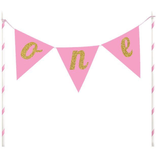 Age One Pink Glitter Cake Bunting - 23cm