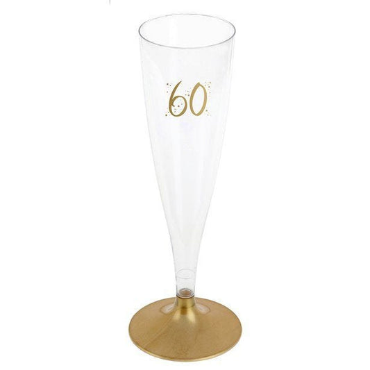 60th Gold Champagne Flutes - 140ml (6pk)