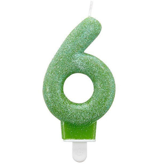 Green Glitter Number 6 Candle - 7.5cm