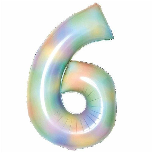 Number 6 Pastel Rainbow Foil Balloon - 34"