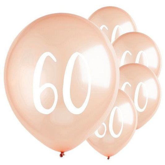 Rose Gold 60th Milestone Balloons - 12" Latex (5pk)