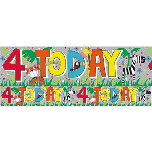 Holographic Animals 4th Birthday Foil Banner - 2.6m
