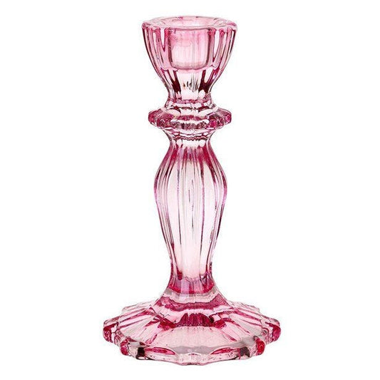 Pink Glass Candle Holder - 16cm