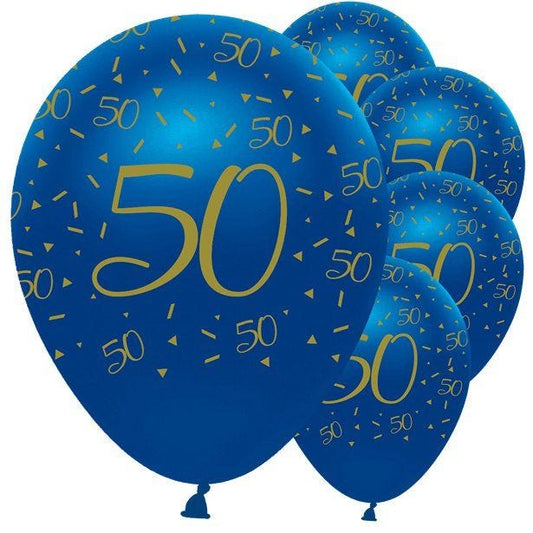 Navy & Gold Geode 50th Birthday Latex Balloons - 12" (6pk)
