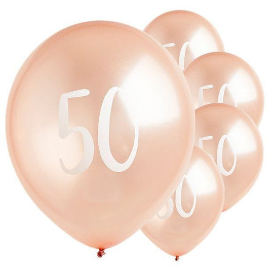 Rose Gold 50th Milestone Balloons - 12" Latex (5pk)