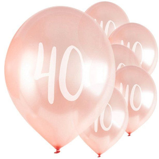 Rose Gold 40th Milestone Balloons - 12" Latex (5pk)