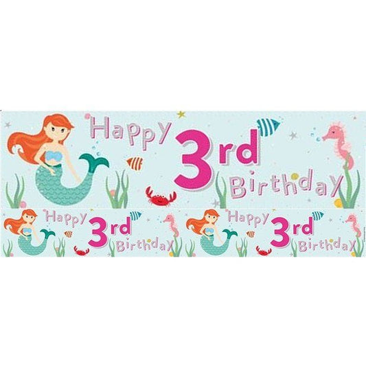 Mermaid 'Happy 3rd Birthday' Holographic Foil Banner - 2.6m