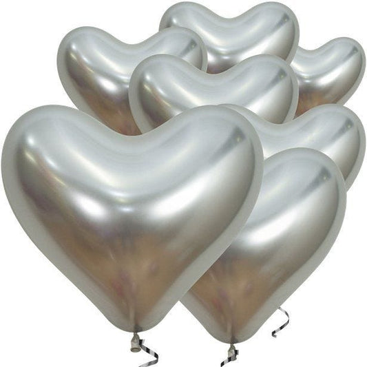 Reflex Crystal Silver Heart Balloons - 14" Latex (50pk)