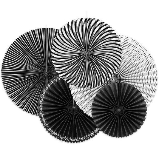Black & White Paper Fan Decorations - 40cm (5pk)