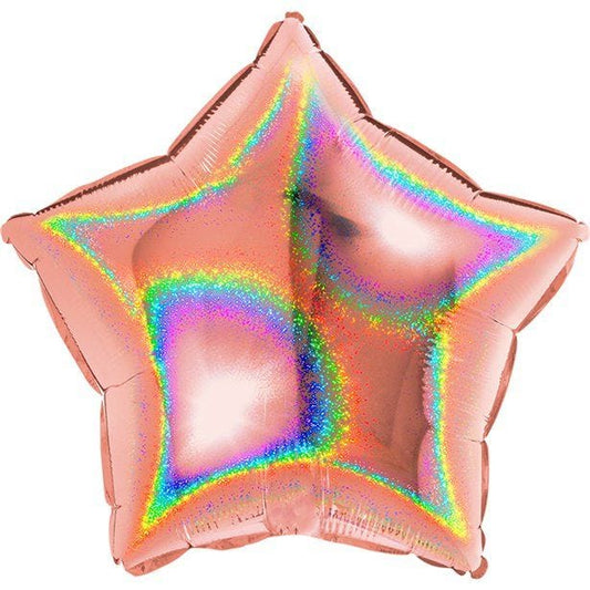 Rose Gold Holographic Star Balloon - 18'' Foil - unpackaged