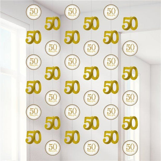 50th Gold Sparkling Wedding Anniversary String Decoration (6pk)