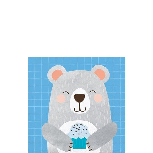 Birthday Bear Paper Beverage Napkins - 25cm (16pk)