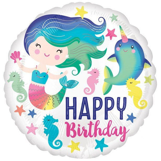 Mermaid & Narwhal Happy Birthday Balloon - 18" Foil