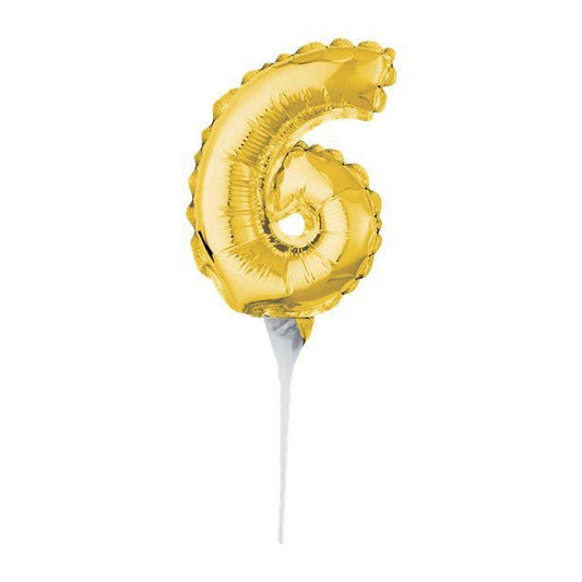 Air-Filled Gold Balloon Number 6 Cake Topper - 15cm