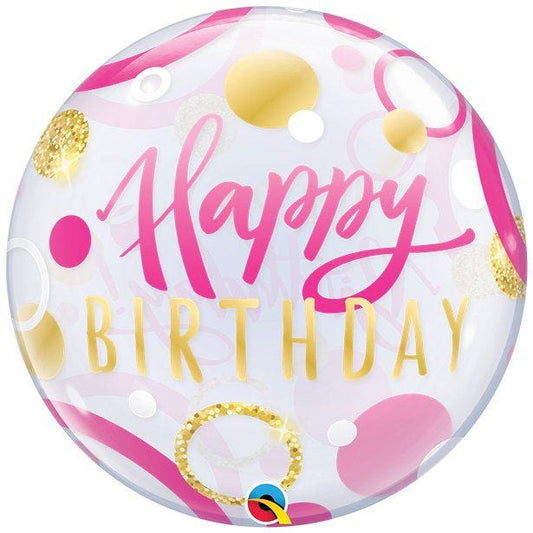 Birthday Pink & Gold Dots Bubble Balloon - 22"