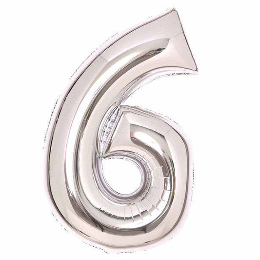 Number 6 Silver Foil Balloon - 34"