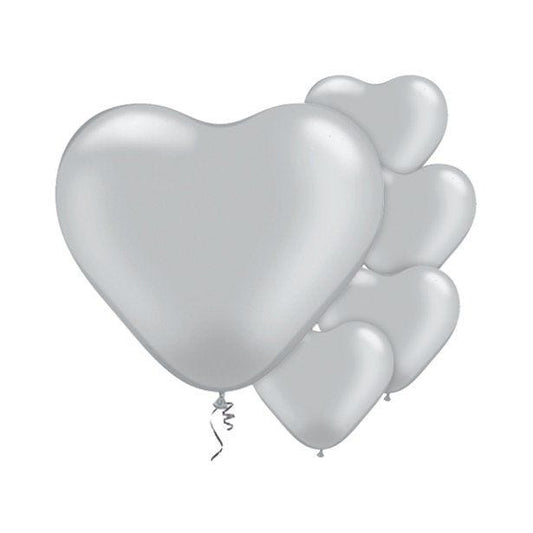 Silver Heart Balloons - 6'' Latex (100pk)