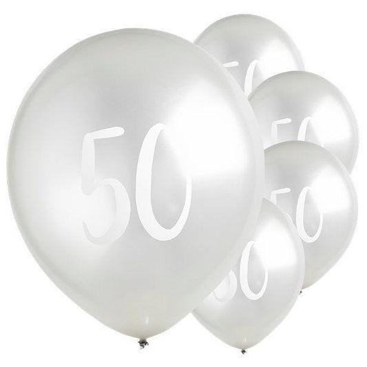 Silver 50th Milestone Balloons - 12" Latex (5pk)