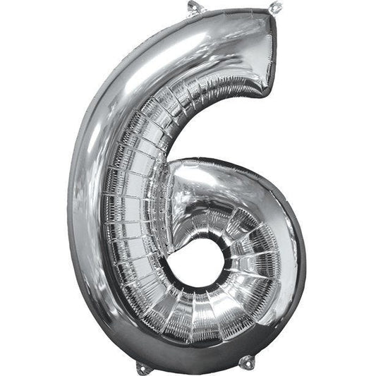 Silver Number 6 Balloon - 26" Foil