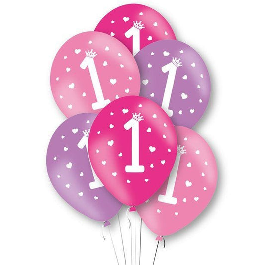 1st Birthday Pink Latex Balloons - 11" (6pk)