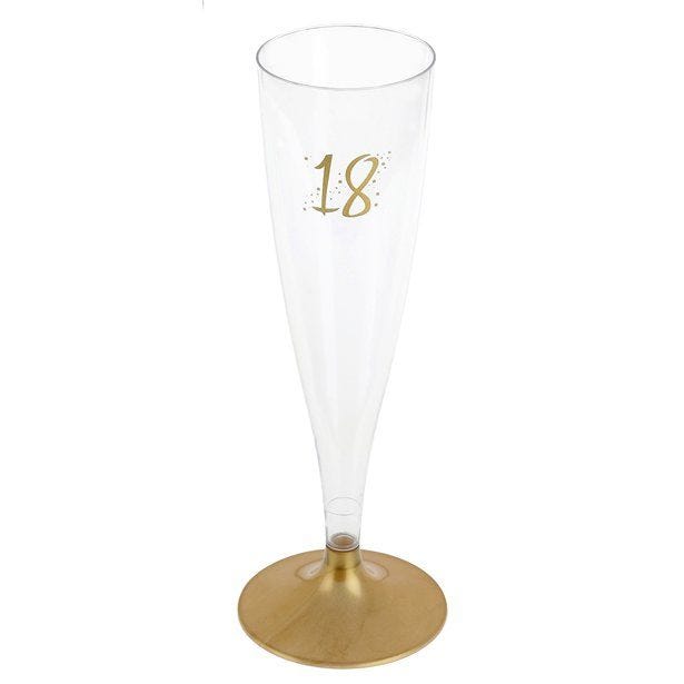 18th Gold Champagne Flutes - 140ml (6pk)