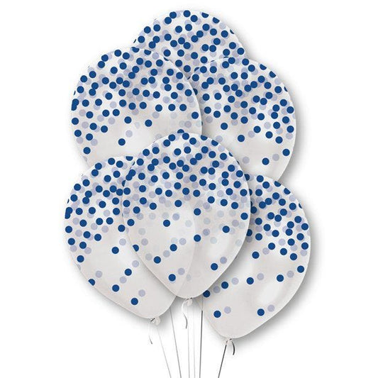 Blue Confetti Printed Latex Balloons - 11" (6pk)