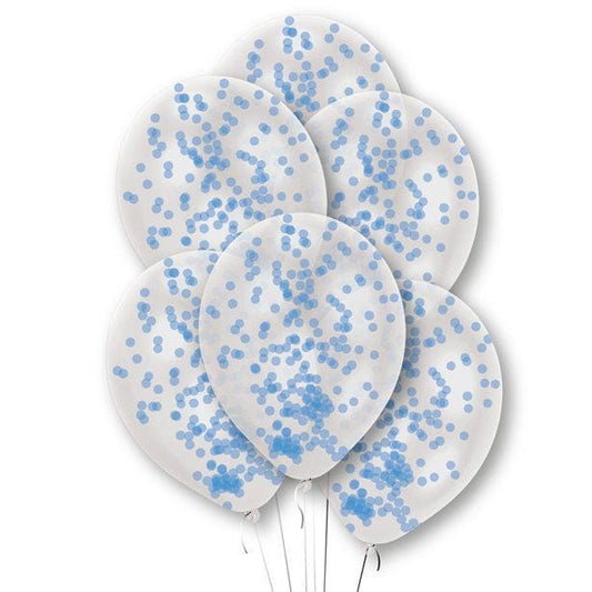Blue Confetti Clear Latex Balloons - 11" (6pk)