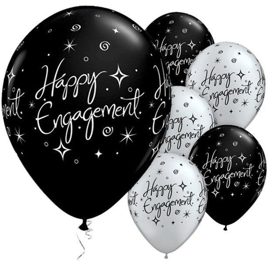 Happy Engagement Black & Silver Balloons - 11" Latex (25pk)