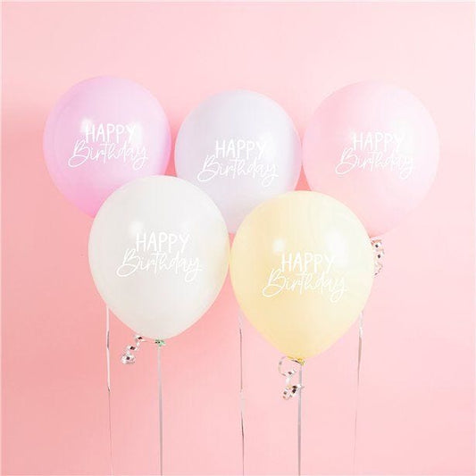 Eco Pastel Rainbow Happy Birthday Latex Balloons - 12" (5pk)