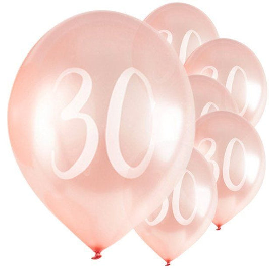 Rose Gold 30th Milestone Balloons - 12" Latex (5pk)