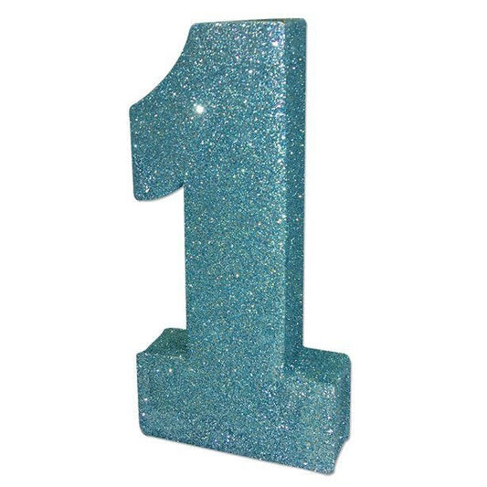 Age 1 Baby Blue Glitter Table Decoration - 20cm