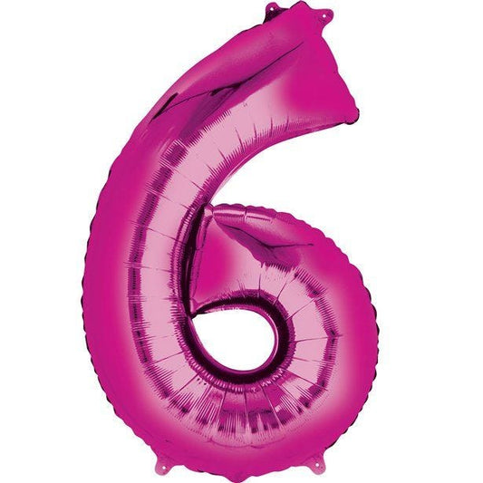 Pink Number 6 Air Filled Balloon - 16" Foil