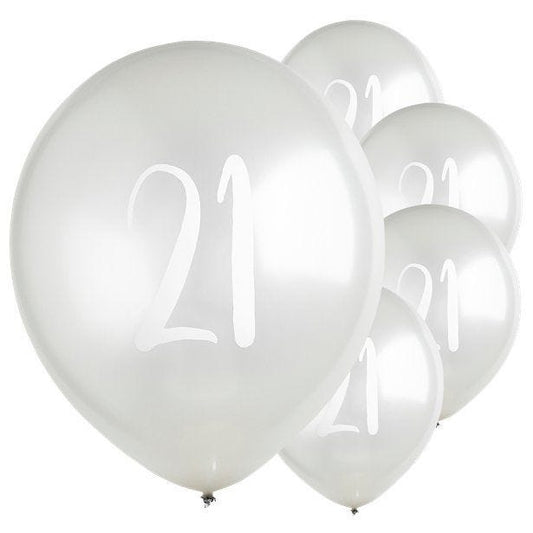 Silver 21st Milestone Balloons - 12" Latex (5pk)