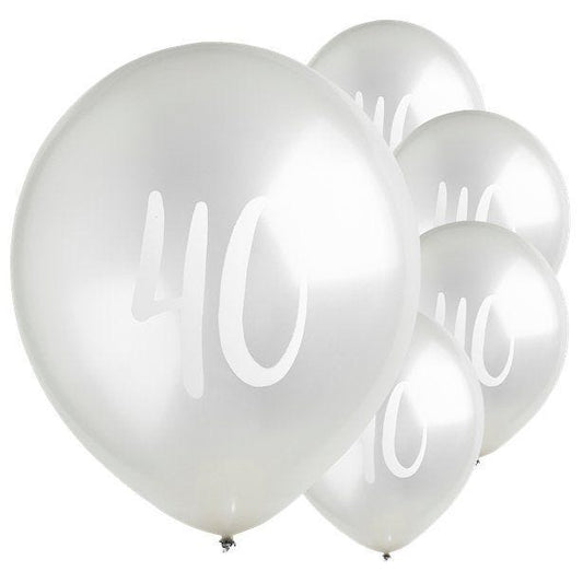Silver 40th Milestone Balloons - 12" Latex (5pk)