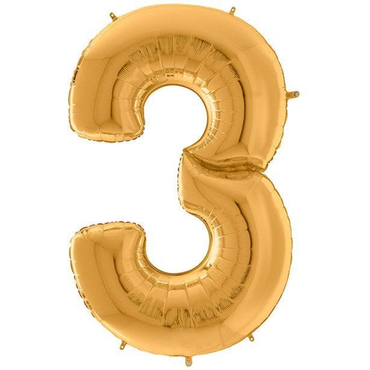 Number 3 Gold Foil Balloon - 64"