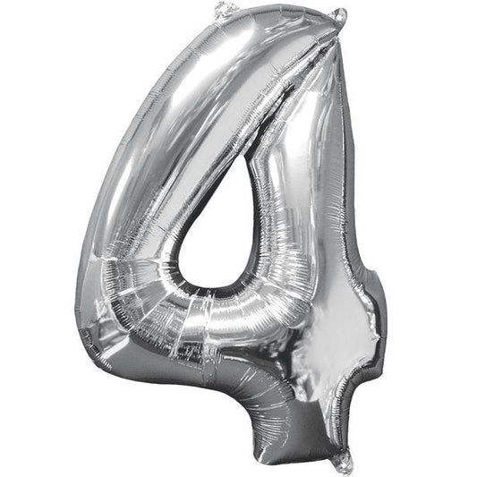 Silver Number 4 Balloon - 26" Foil