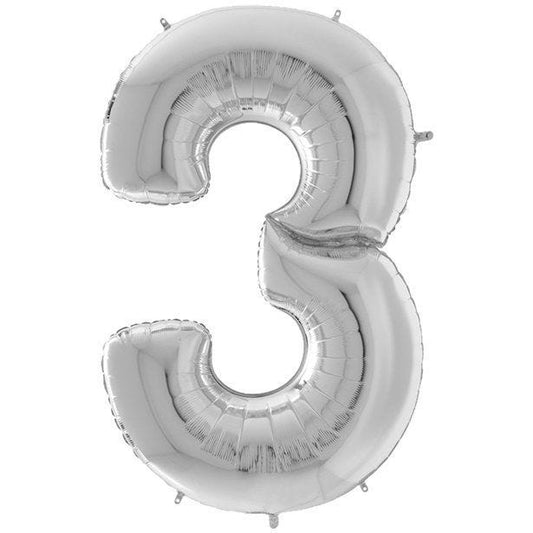 Number 3 Silver Foil Balloon - 64"