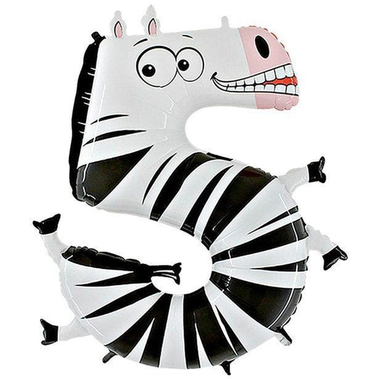 Zebra Number 5 Balloon - 40'' Animaloon Foil