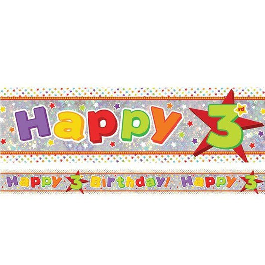 Multi Coloured 'Happy 3rd Birthday' Holographic Foil Banner - 2.7m