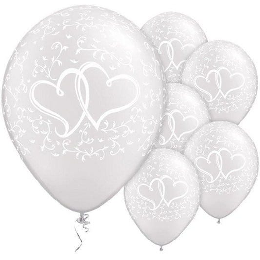 White Entwined Hearts Wedding Balloons - 11" Latex (25pk)