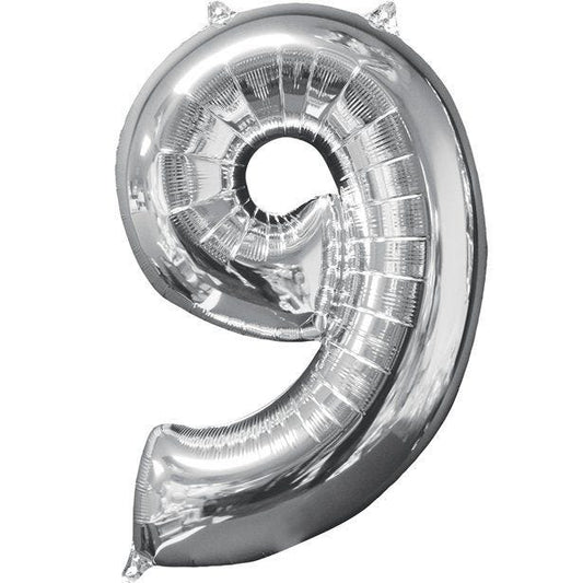 Silver Number 9 Balloon - 26" Foil