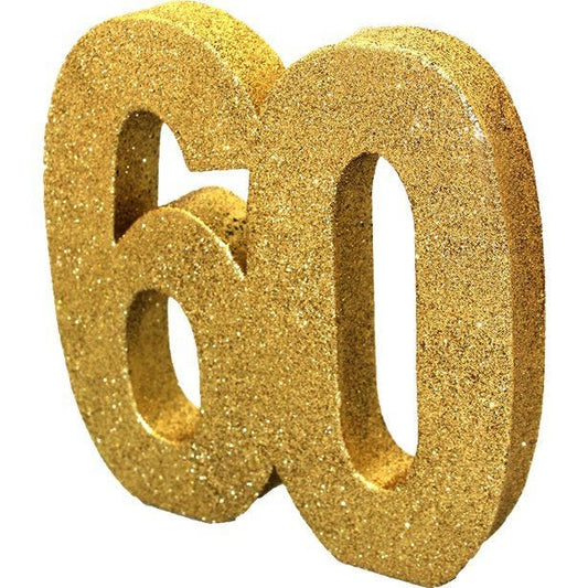 Age 60 Gold Glitter Table Decoration - 20cm