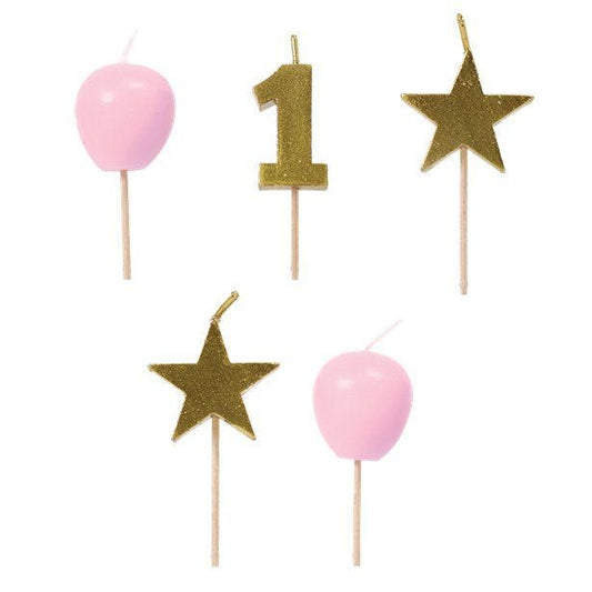 Pink and Gold 1st Birthday Candles - 3.5cm (5pk)