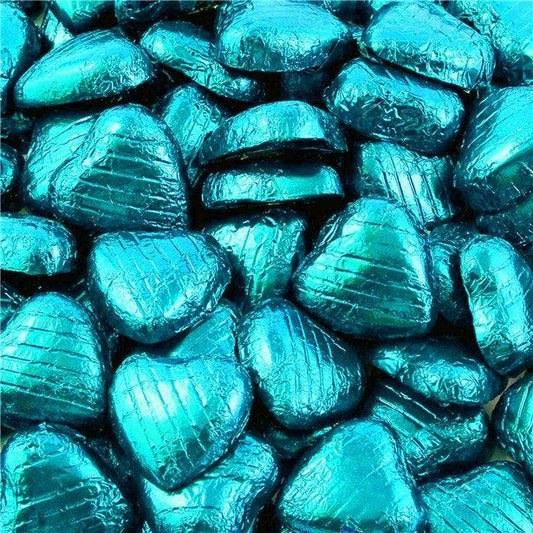 Turquoise Foil Chocolate Hearts x100