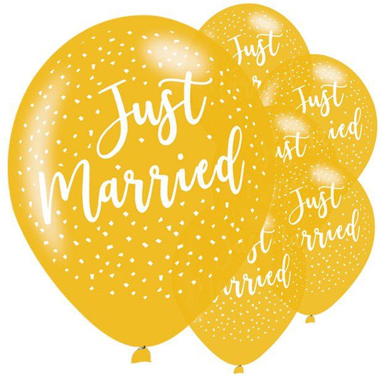Just Married Gold Latex Balloons - 11" (6pk)