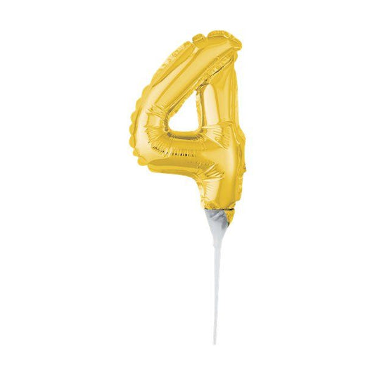 Air-Filled Gold Balloon Number 4 Cake Topper - 15cm