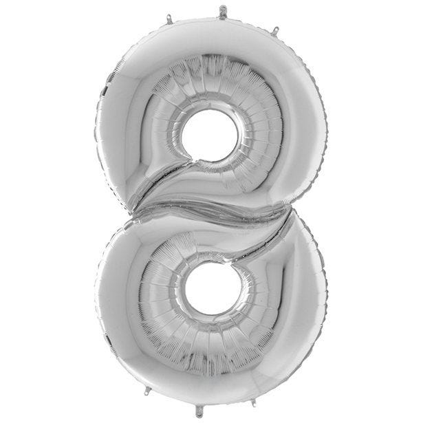 Number 8 Silver Foil Balloon - 64"