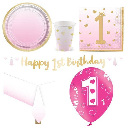 1st Birthday Pink - Deluxe Party Pack for 8